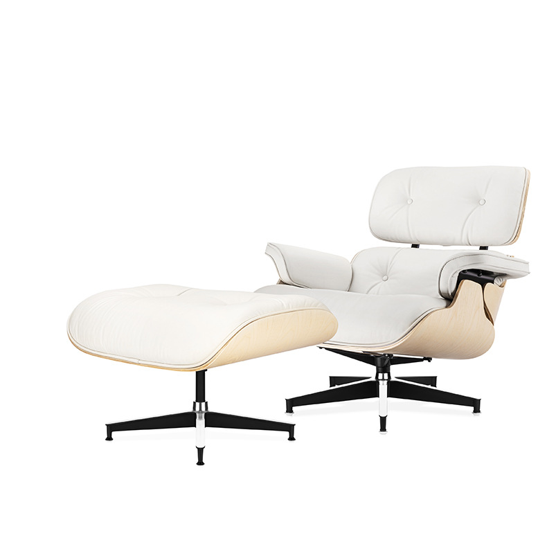 伊姆斯白蜡木米白躺椅办公椅设计师休闲椅北欧单人沙发椅eames