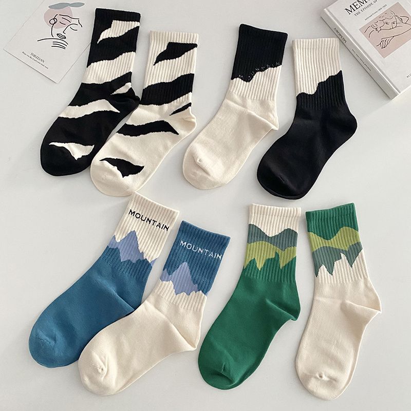Socks Men's Middle Tube Socks Women's Spring/Summer Long Socks Black and White Striped Color Matching Japanese and Korean Style All-Matching Autumn and Winter All-Matching Trendy Socks