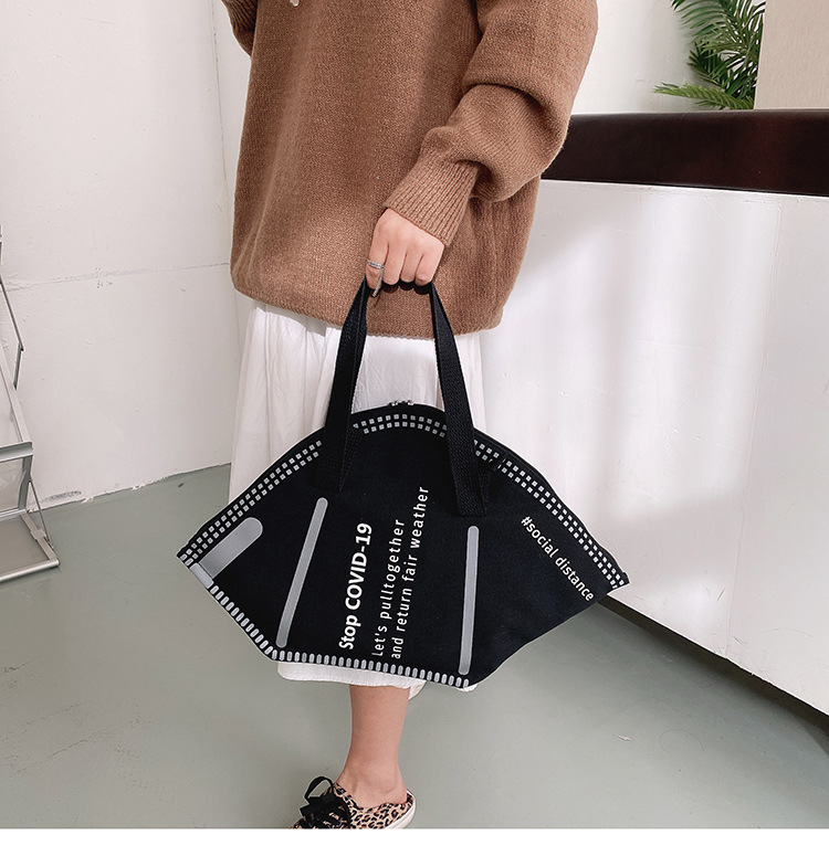 Internet Celebrity Mask Bag Female 2021 Spring and Autumn New Creative Large Capacity Tote Shoulder Bag Printing Hand Holding Casual Bag