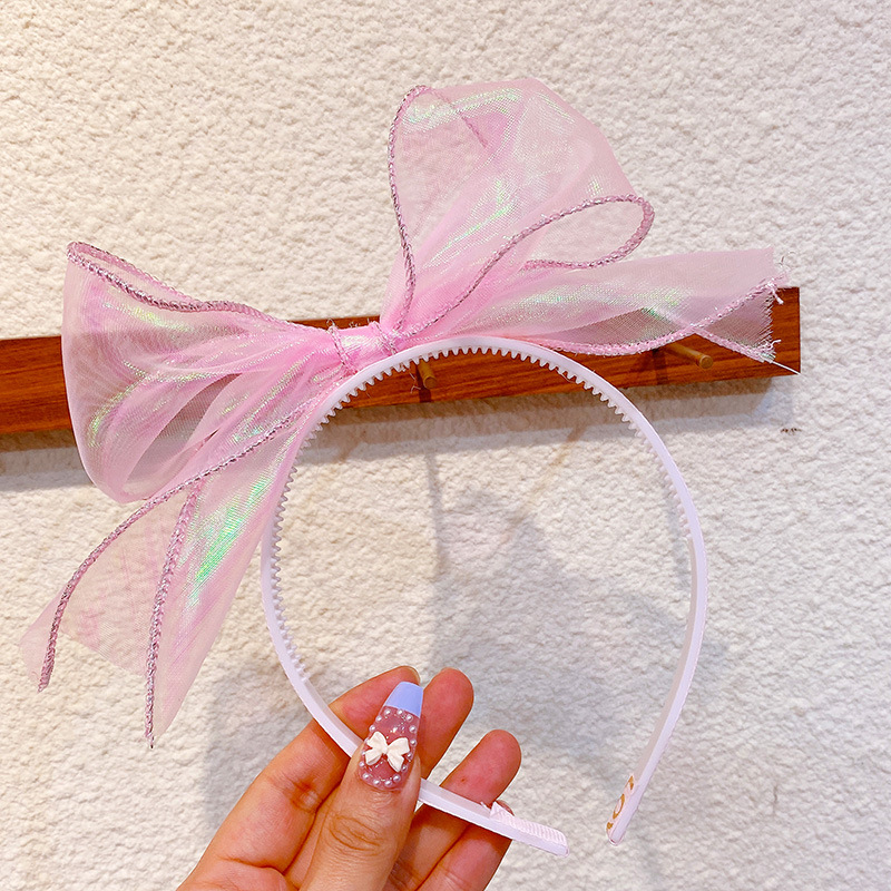 hd4291a03 韩国公主人鱼镭射网纱蝴蝶结带齿压发箍儿童头箍发卡