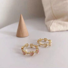 超仙桃心猫眼石铜戒指开口可调节小众设计感韩国复古冷淡风指环女
