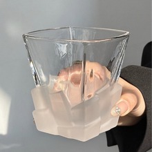 艺术小众设计磨砂质感冰块杯限定酒杯轻奢高级玻璃杯创意威士忌杯