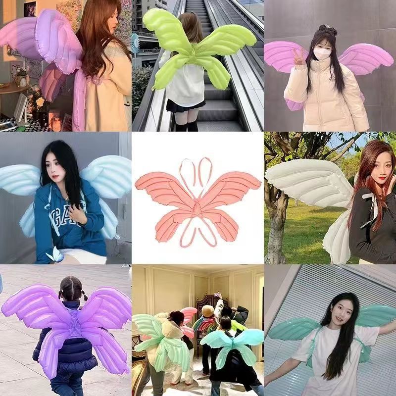 Butterfly Wings Back-Mounted Aluminum Film Luminous Internet Celebrity Inflation Balloon Children's Festival Stall Night Market Wholesale Mixed Batch
