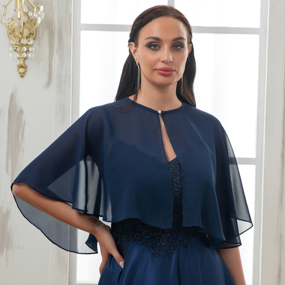 新款雪纺披肩斗篷女夏季遮阳时尚外搭礼服宴会披风披肩跨境批发