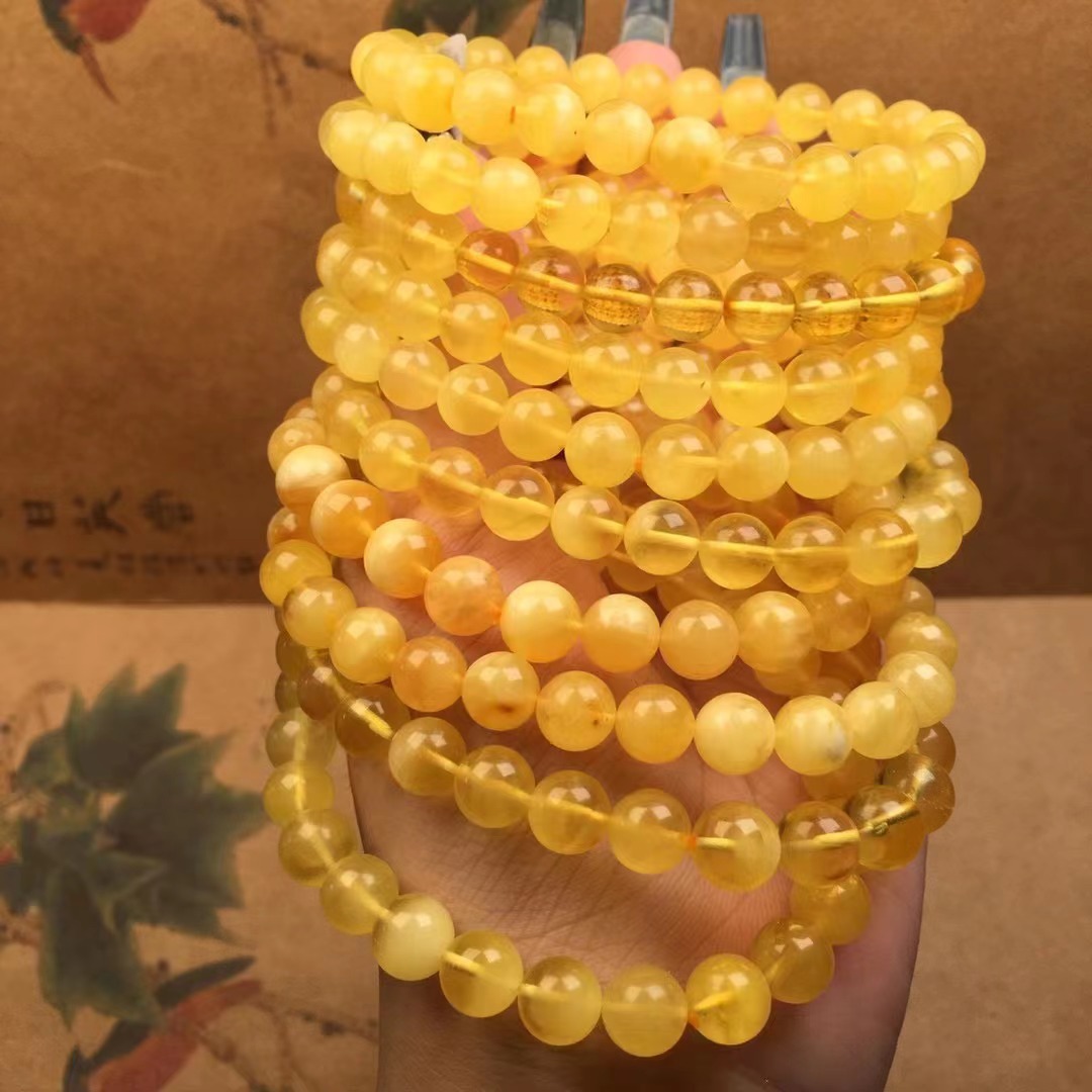 天然蜜蜡手链鸡油黄蜡质浓郁手串文玩配饰可塘珠宝产地货源批发