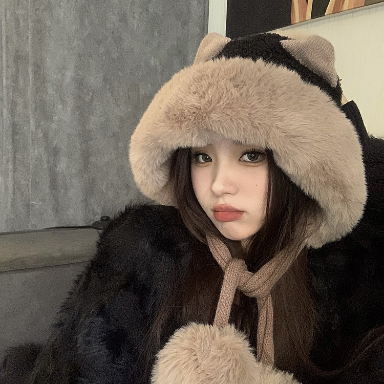 Winter Korean Style All-Match and Cute Ears Plush Bonnet Fleece Lined for Women Earflaps Lei Feng Hat Children Warm Toque Tide