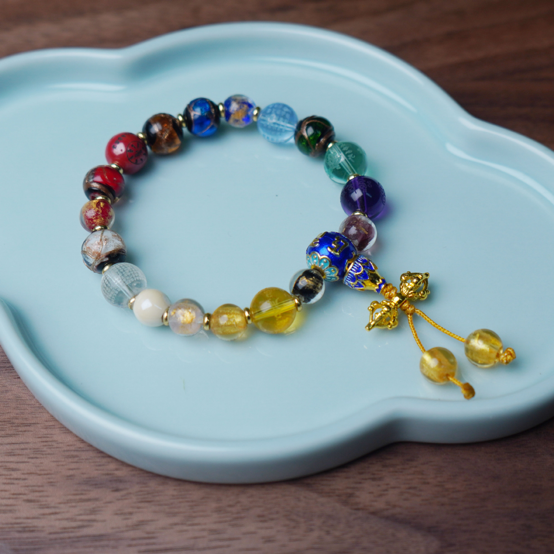 寺庙同款香灰琉璃手链圆满十八籽古法琉璃手串水晶心经文玩手饰女