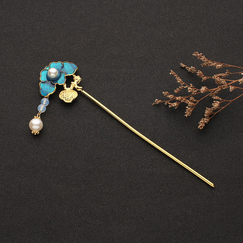 古风发簪汉服配饰烧蓝复古钗子古代盘发荷叶簪子女古装头饰品宫廷