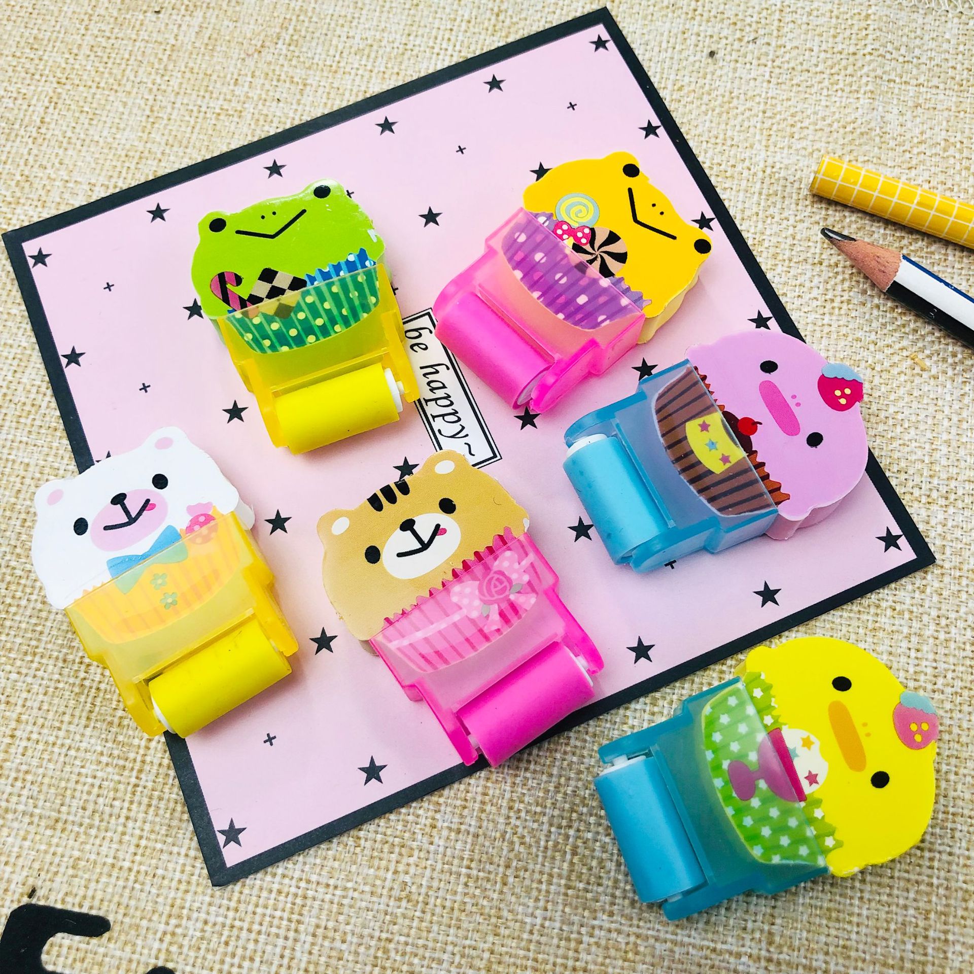 创意可爱儿童卡通动物橡皮檫小学生文具奖品新代滚轮橡皮擦批发