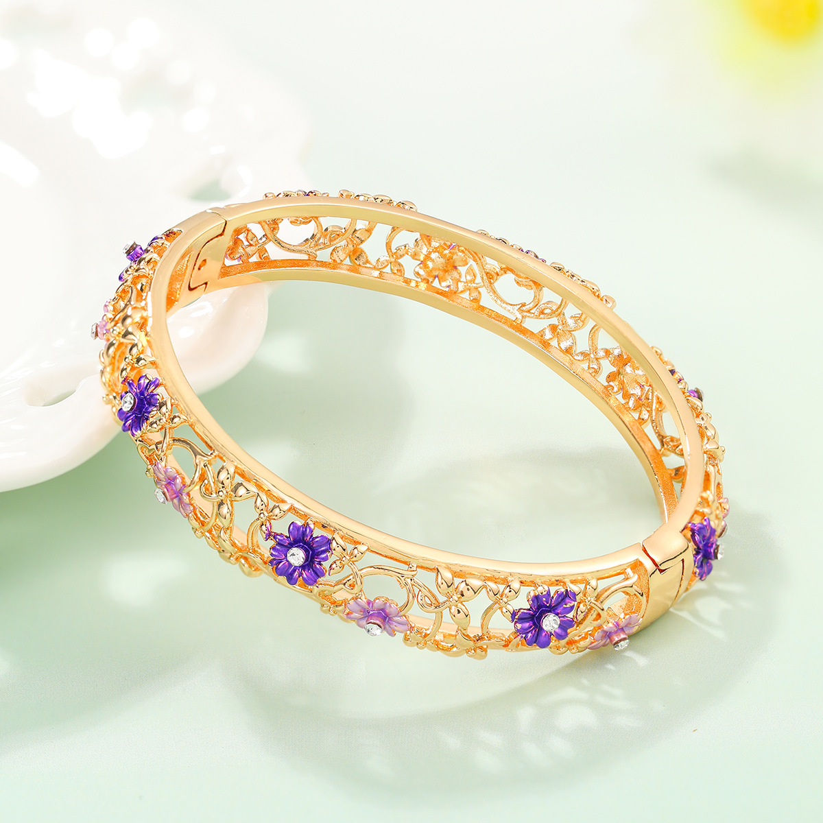 老北京景泰蓝复古民族风花朵镂空开口手镯彩绘镯子时尚礼品礼物女
