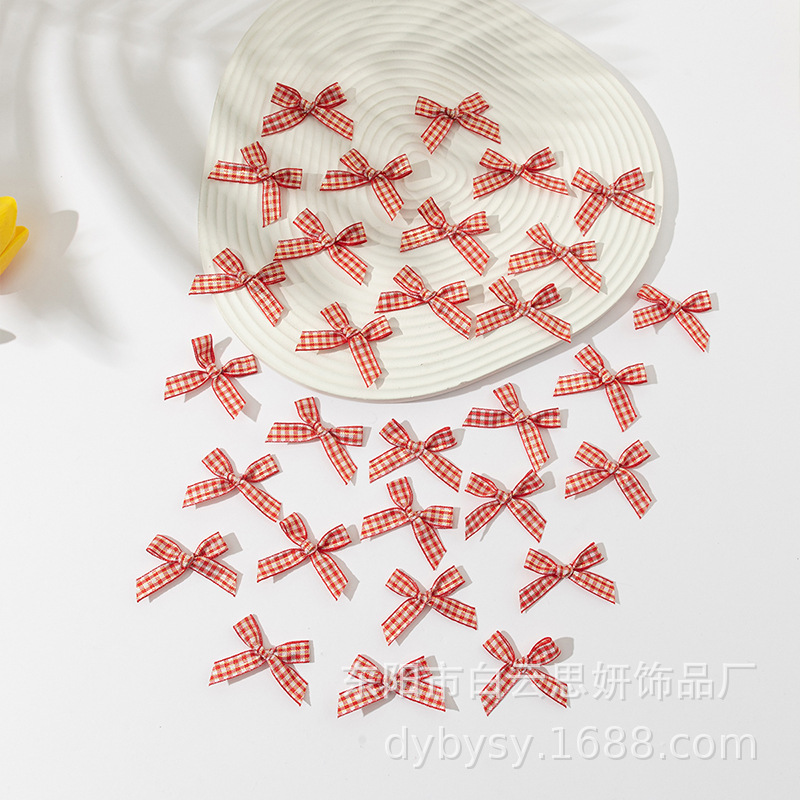 100个红色格子手打结dity手工礼品配饰迷你缎带鞋子服装礼盒装饰