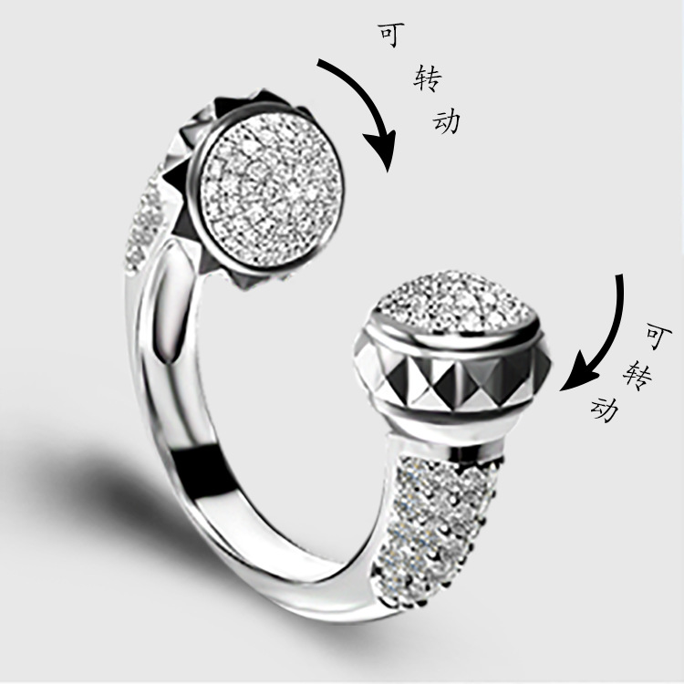 戒指韩版戒指一对开口相似欧美跨境新款星星月亮钛钢转动情侣戒指套