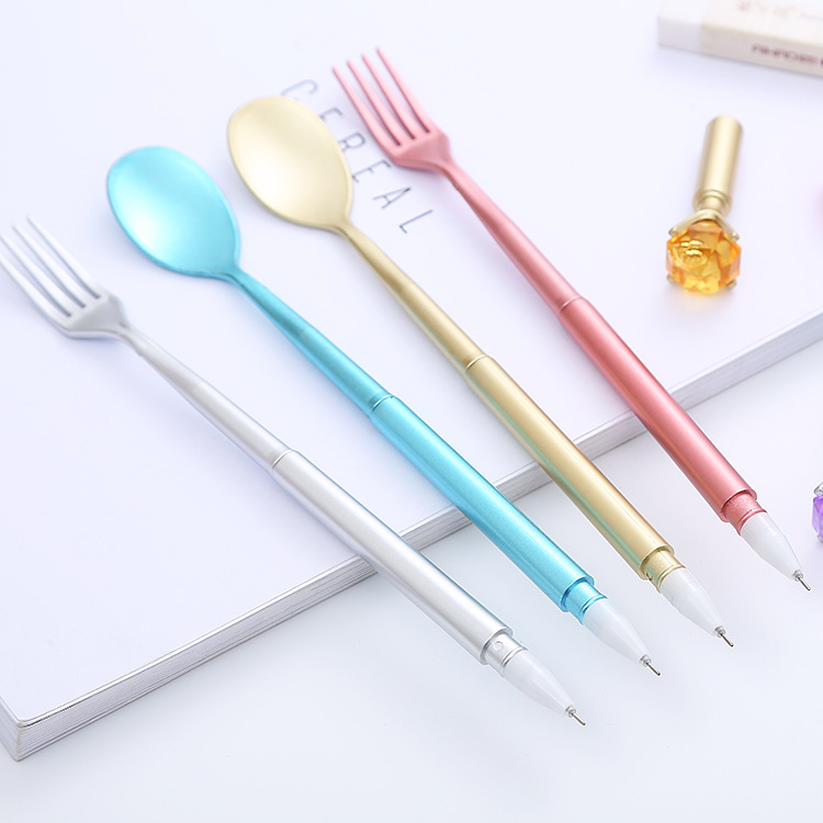 Boxed Tableware Shape Gel Pen Creative Diamond Spoon Fork Student Ball Pen Office Stationery Signature Pen Wholesale