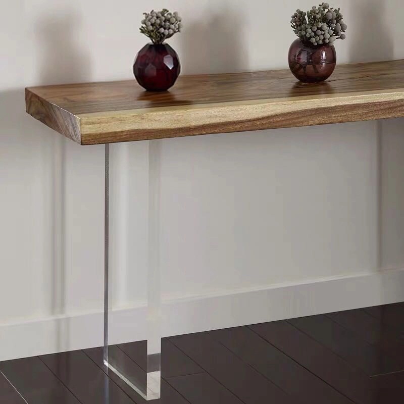 餐桌透明亚克力厚板有机玻璃桌腿客厅茶几t型工作台桌脚设计抛光