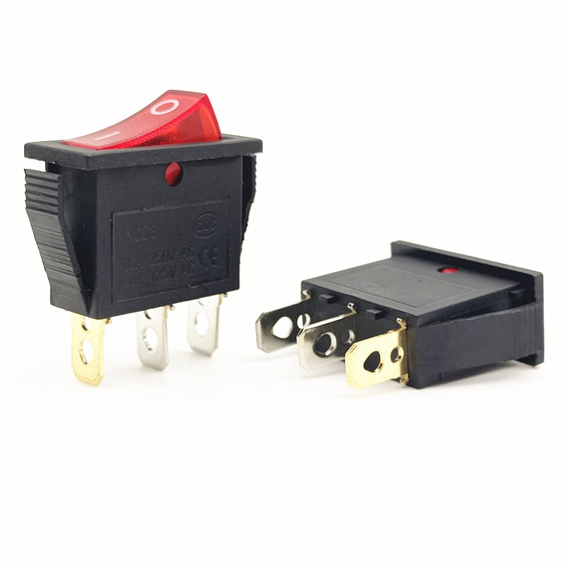 三脚三档船型开关kcd3 红/黑不带灯翘板大电流16a 电锅开关