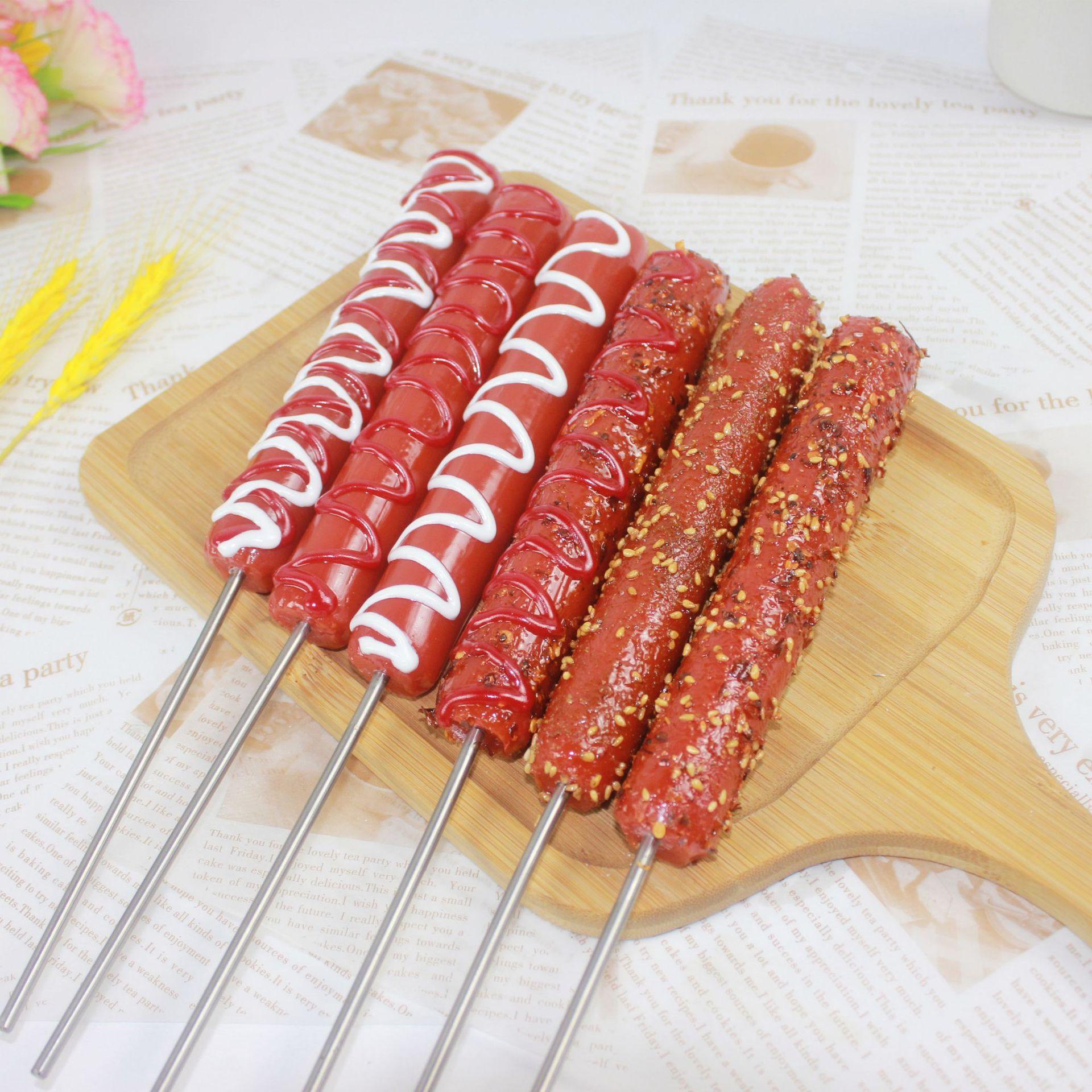 仿真火腿肠模型烧烤小吃香辣烤肠番茄沙拉酱装饰道具老长沙大香肠