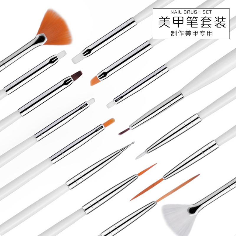 Best-Selling Nail Beauty Nail Brush Wholesale Plastic Rod Diamond Pen Painted Ballpoint Pen UV Pen Nail Brush 15 Sets in Stock