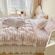 纯棉床上四件套公主风床盖三件套加厚夹棉床单少女全棉花边被套罩