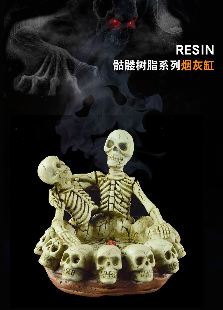 跨境创意个性骷髅头烟灰缸桌面家居复古树脂摆件万圣节装饰哥特式