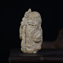 小叶黄杨木寿星摆件茶宠手把件 实木雕刻寿公寿婆木质工艺品摆饰