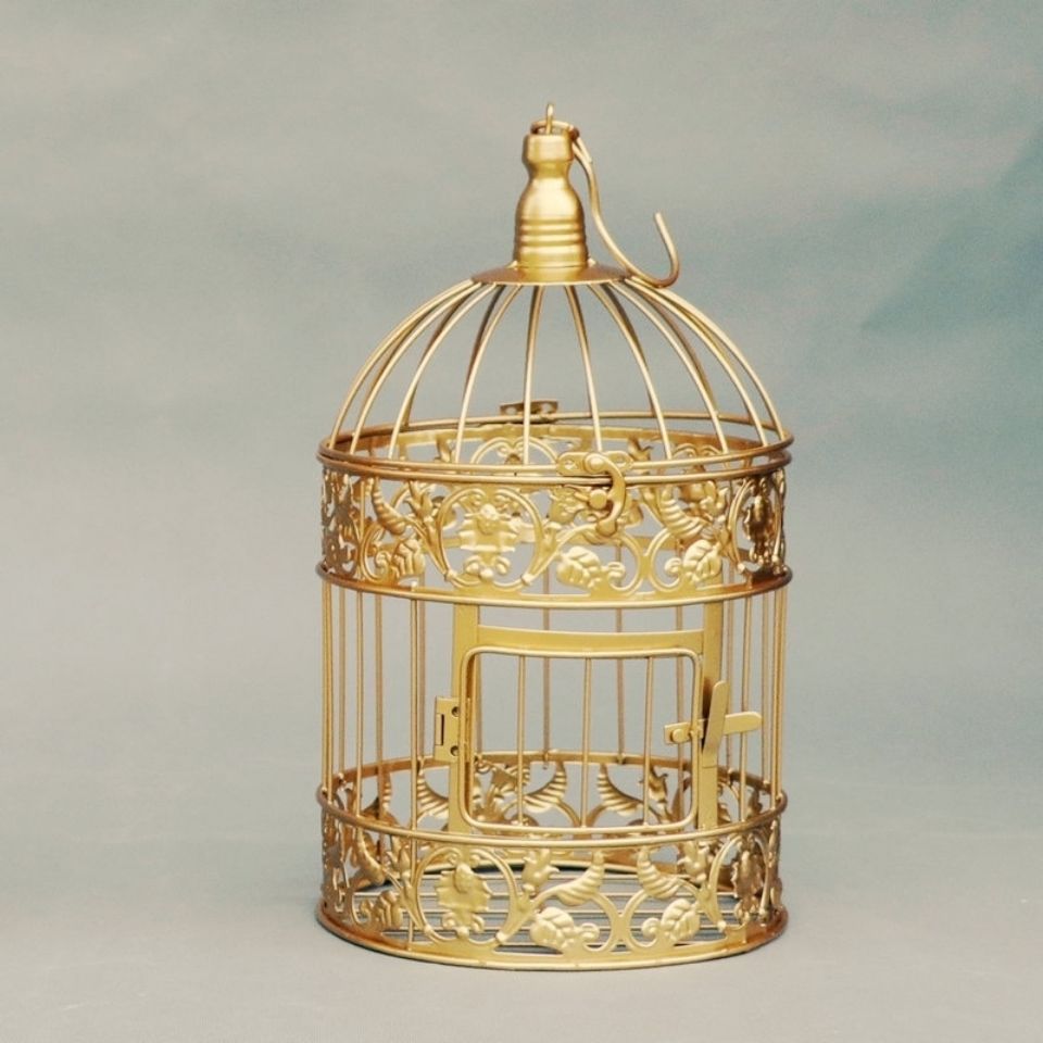 金色装饰鸟笼摆件 婚庆道具铁艺装饰鸟笼橱窗摄影 样板房软装鸟笼