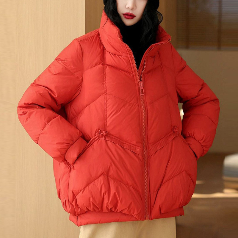 平湖羽绒服女款高端女短款冬季新款女装韩版红色羽绒服白鸭绒批发