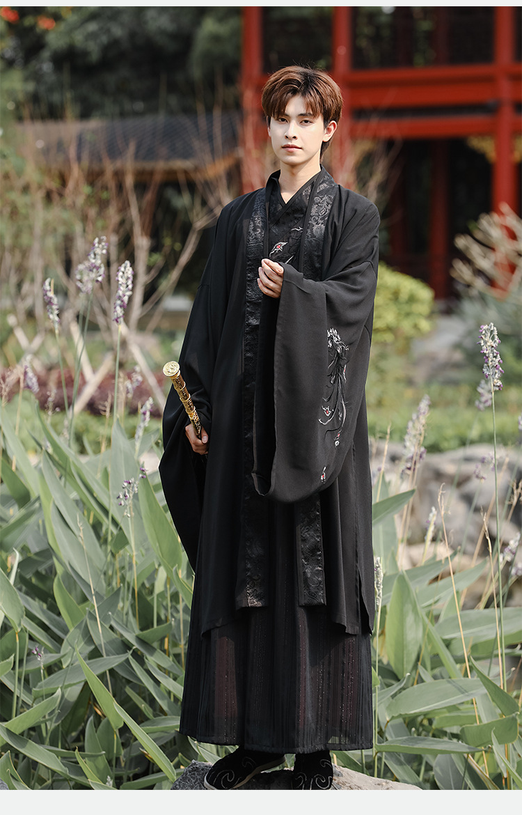 黑色系凤凰大氅日常刺绣交领上衣襦裙套装武侠风非古装表演班服