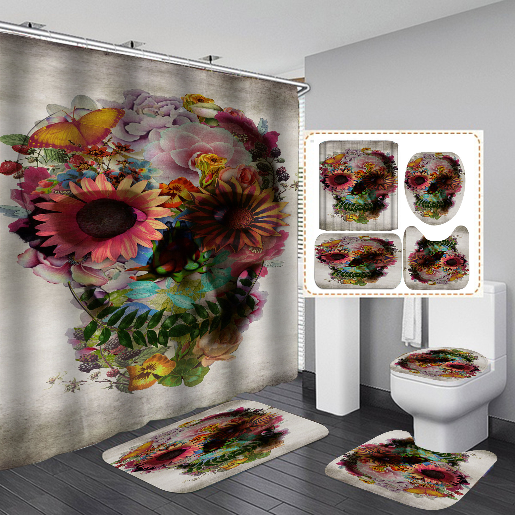 Halloween Shower Curtain Set Horror Series Waterproof Punch-Free Partition Curtain Bath Curtain Hotel Toilet Rain Curtain