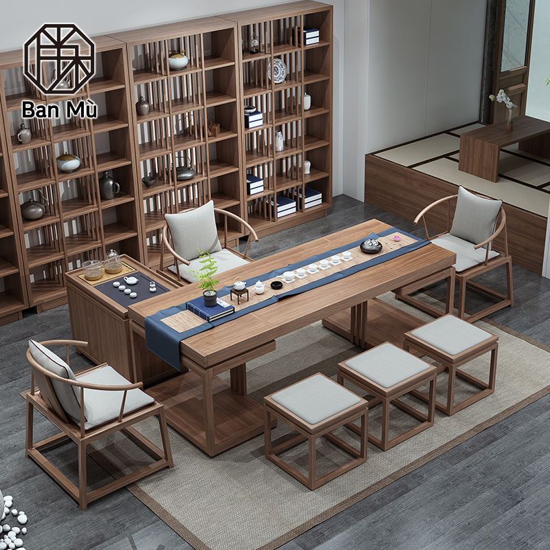 新中式茶桌椅组合禅意空间实木功夫茶台喝茶泡茶桌办公室茶室家具