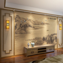 新中式意境山水富春山居图壁画电视背景墙壁纸客厅卧室影视墙壁布