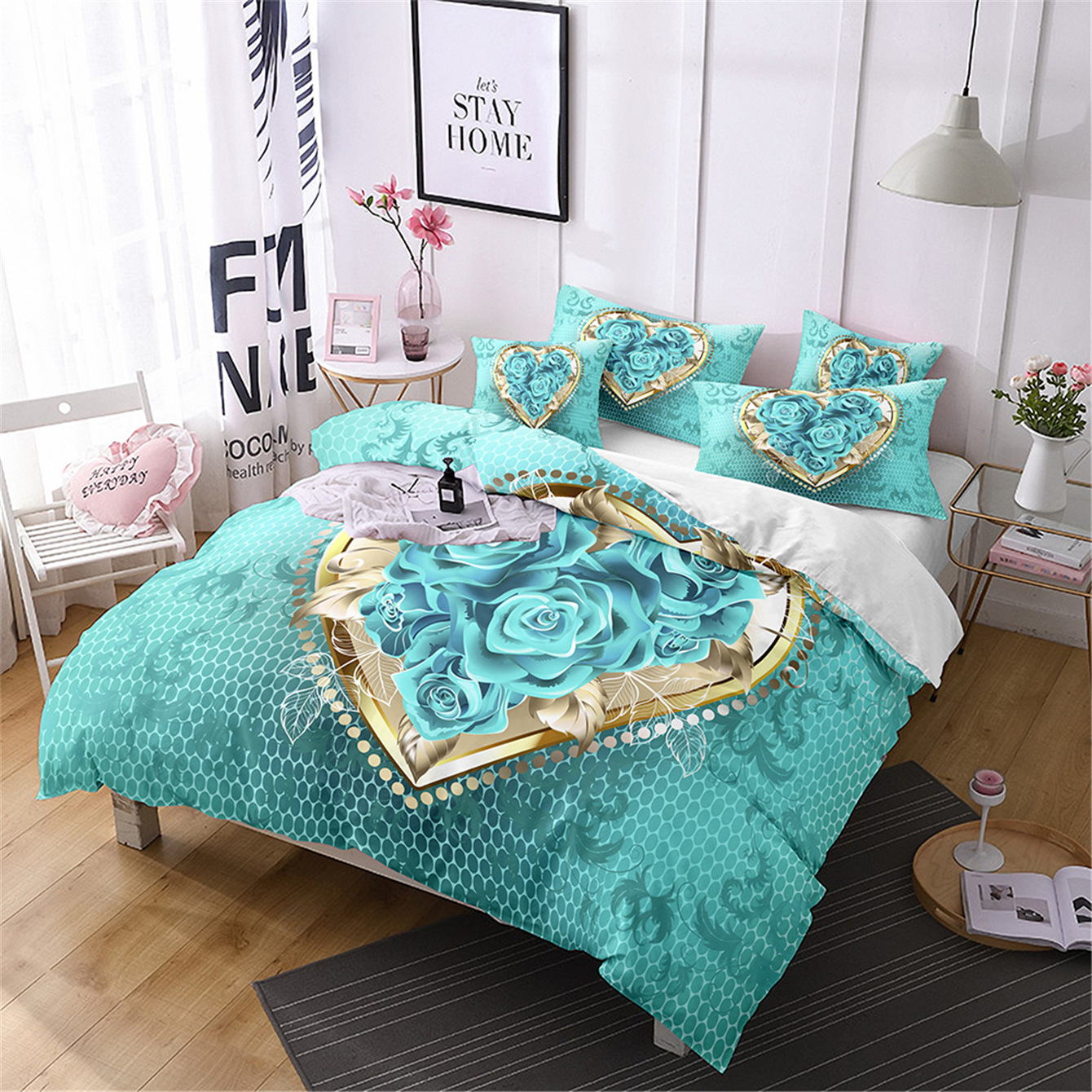 3d Three-Piece Printing Set Custom Cross-Border Home Textile Full Polyester Brushed down Quilt Cover Pillowcase