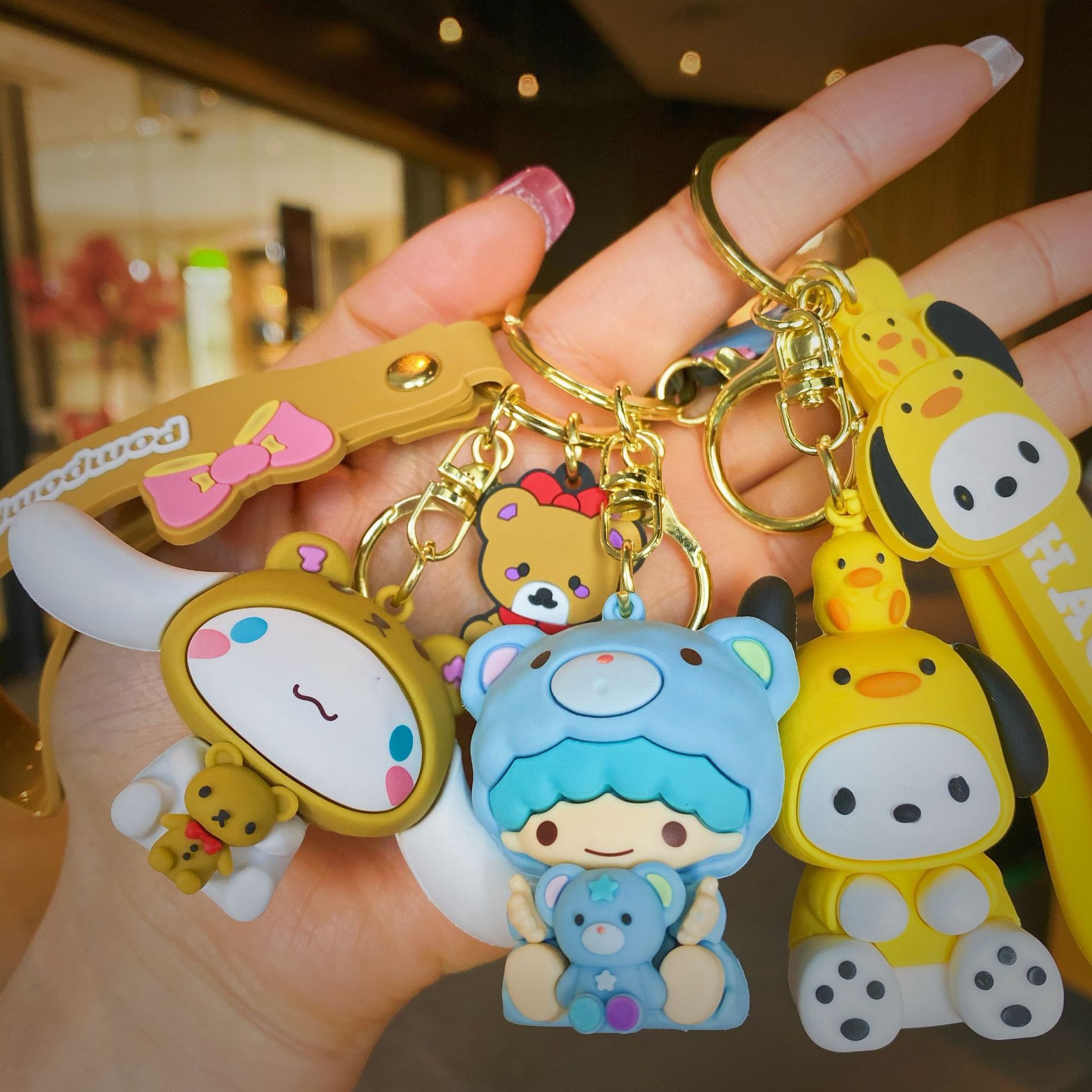 New Sanrio Gemini Hug Keychain Clow M Melody Car Girls' Bags Key Ring Pendants