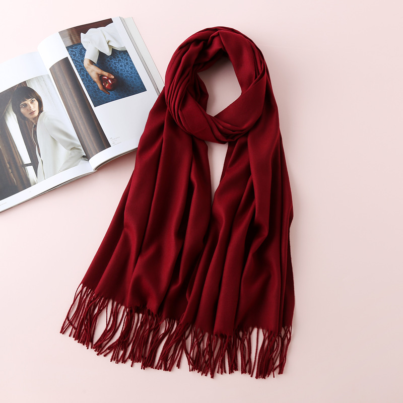 Cashmere-like Solid Color Scarf Women's Monochrome Thickened Warm Tassel Shawl Scarf Red Scarf Wholesale Delivery