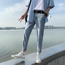 男士牛仔裤2023新款夏季薄款九分长裤宽松直筒浅色修身小脚休闲裤