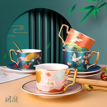 国潮陶瓷咖啡杯欧式小奢华咖啡杯碟套装精致家用下午茶花茶杯子勺