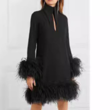 亚马逊Ebay2024春季新款女装速卖通欧美风拼接毛毛长袖连衣裙