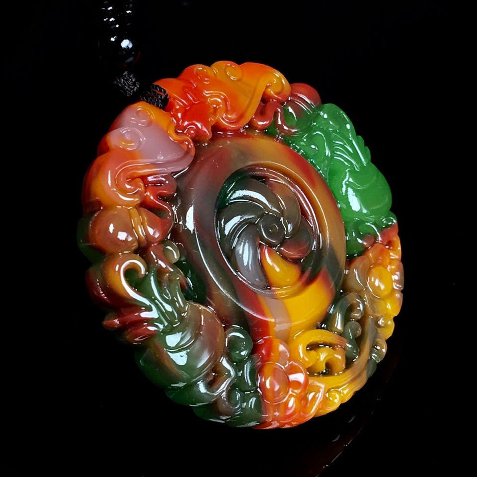 新疆七彩玉五福临门挂件吊坠男女款附精美礼盒