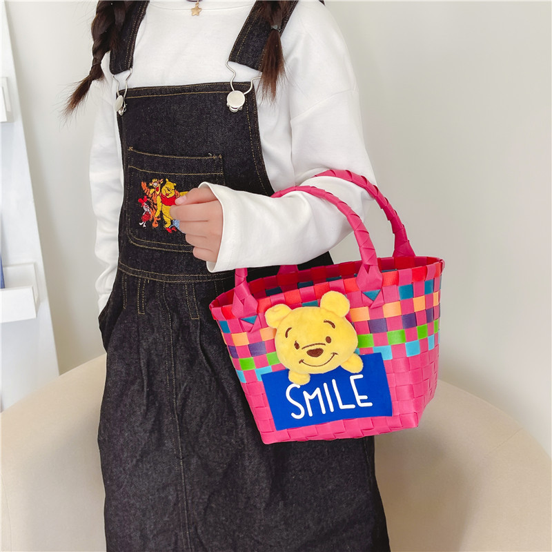 Children's Vegetable Basket Collection ~ Fashion Girly Style Colorful Flowers Summer Rainbow Woven Handbag Small Square Bag