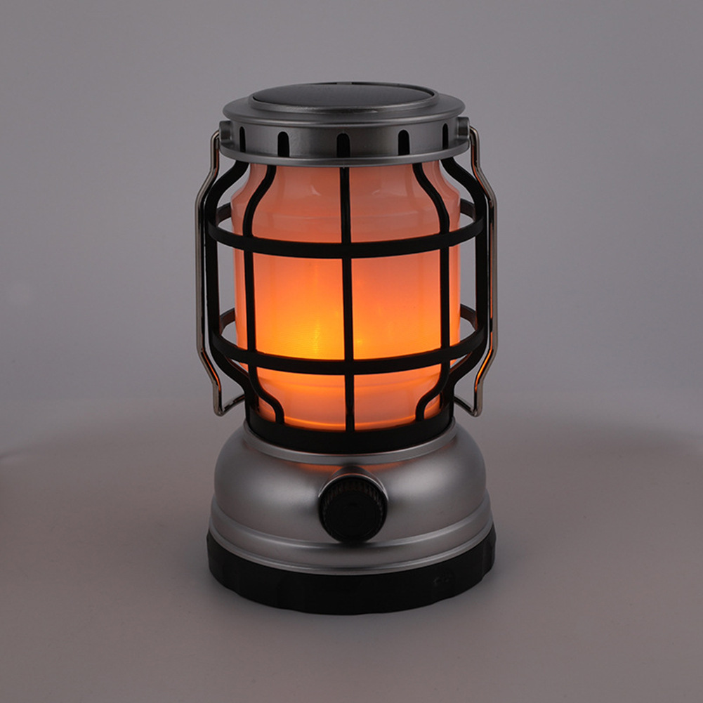 跨境新款马灯太阳能usb充电火焰灯常亮白灯复古帐篷灯氛围露营灯