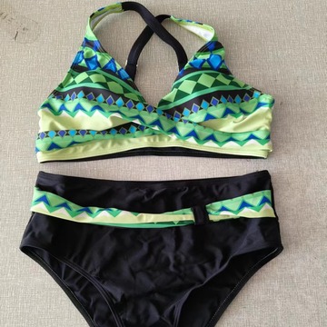 条纹高腰欧美外贸多色比基尼性感分体跨境吊带设计感亚马逊泳衣