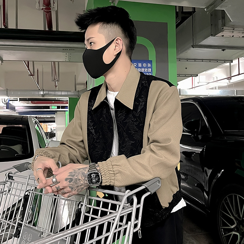 社会小伙2023秋冬男士翻领拼色夹克男外套-阿里巴巴