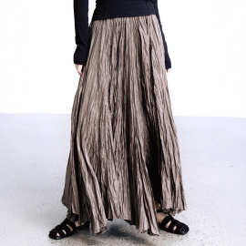 跨境速卖通热销肌理感褶皱半身裙女2026春款大摆高腰长裙简约半裙