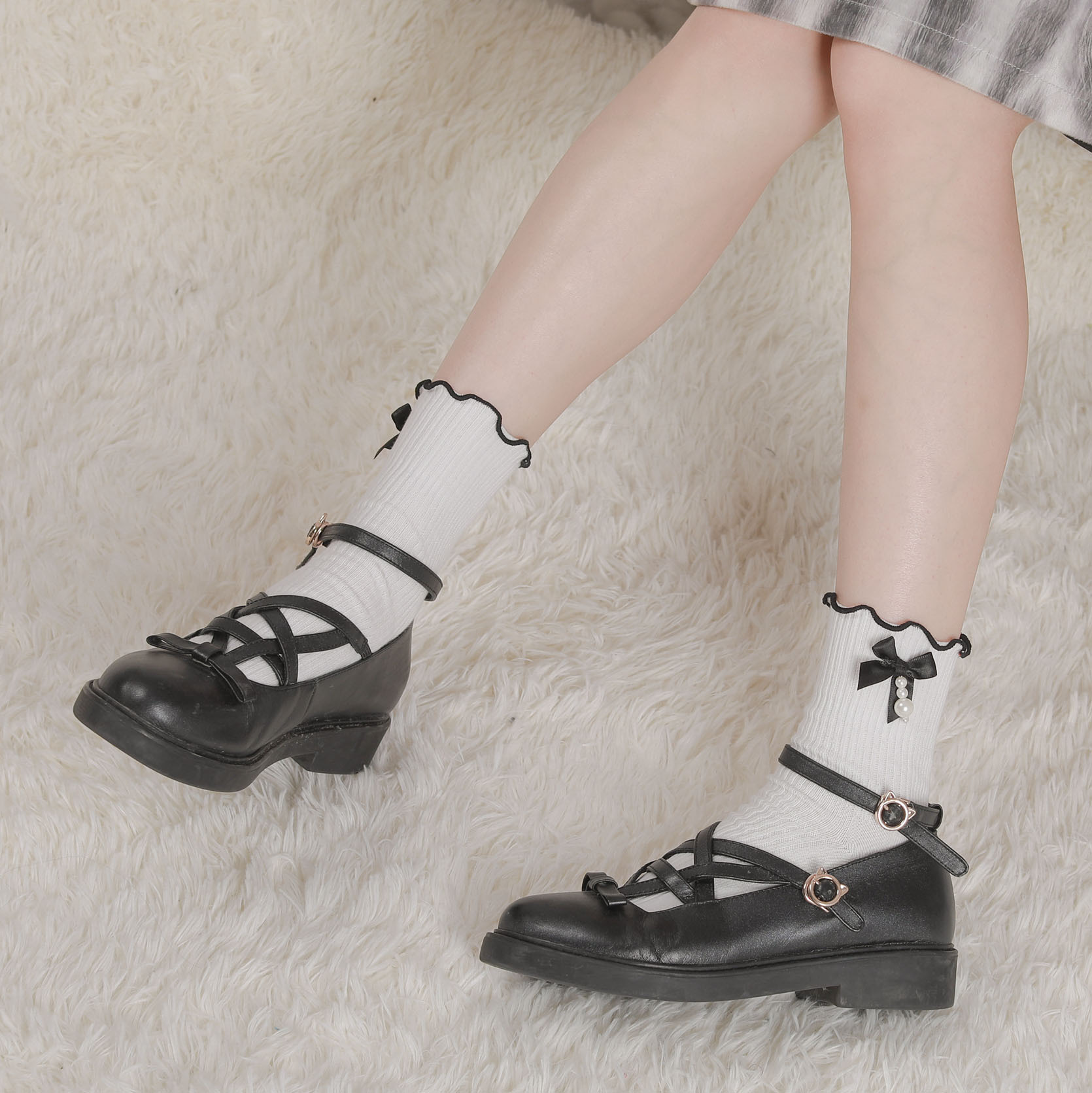 日系jk袜子女ins潮甜美花边长袜珍珠蝴蝶结可爱lolita软妹中筒袜