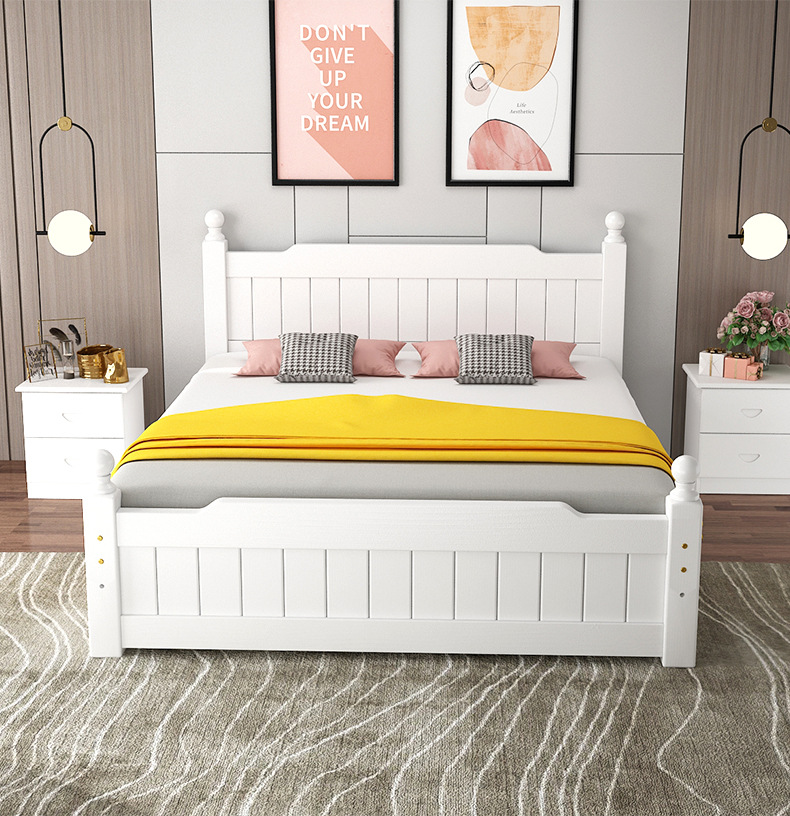 实木床现代简约单人床1.2米床双人床1.8米租房简易床架1.5m经济型