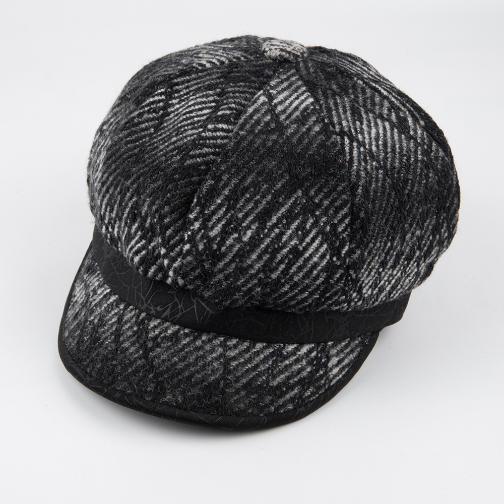 女针织黑白相接八角帽毛线帽-阿里巴巴