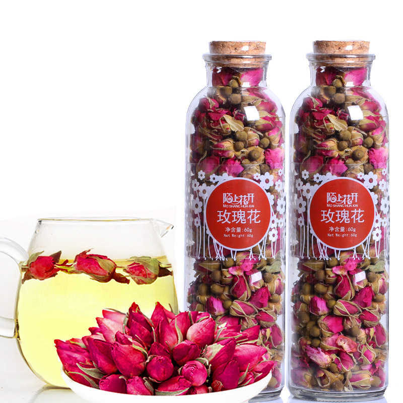 买1送1玫瑰花茶干花泡茶水平干玫瑰花瓣食用小包装金玖瑰边罐装