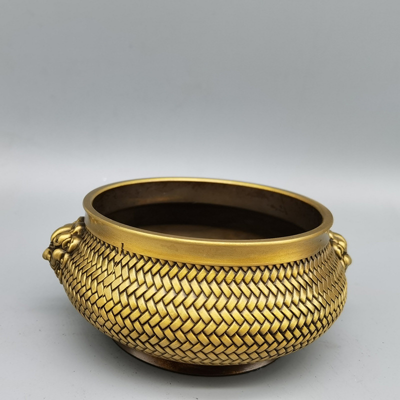 新品古玩批发收藏仿古黄铜狮子香炉摆件金属工艺品客厅书房摆件