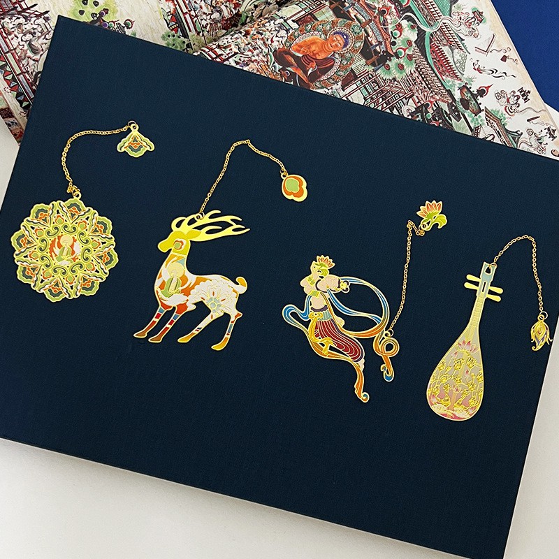敦煌文创纪念品九色鹿飞天金属书签中国风镂空博物馆礼品刻字学生