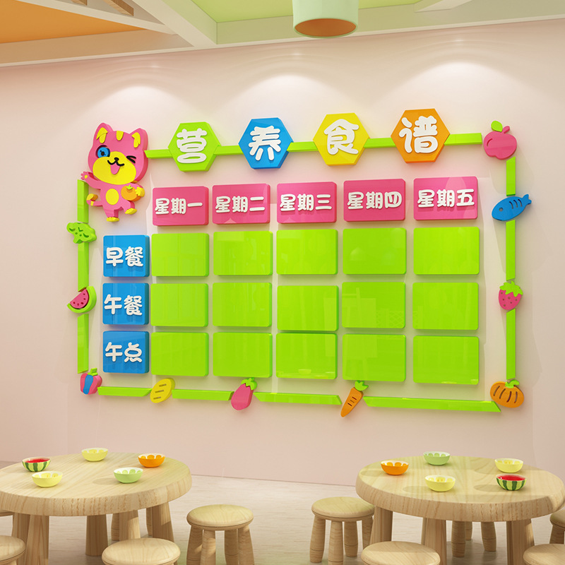 幼儿园食谱展示板墙贴托管班用品教室布置培训机构文化墙公告栏
