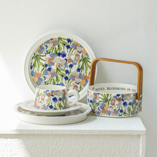 GARDEN复古设计款原创陶瓷咖啡杯点心盘平盘时尚水彩画风手绘杯碟
